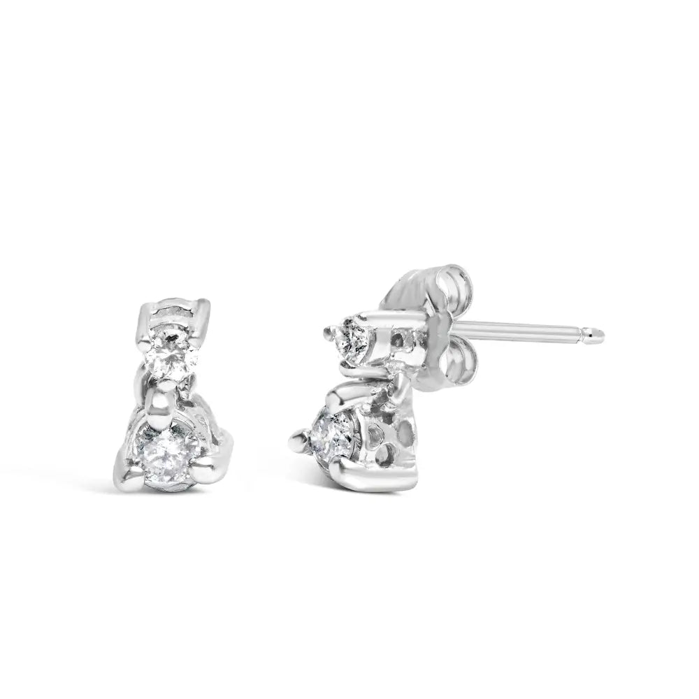 14k white gold 1/4 cttw double diamond drop and dangle stud earrings bijoux-nyc direct