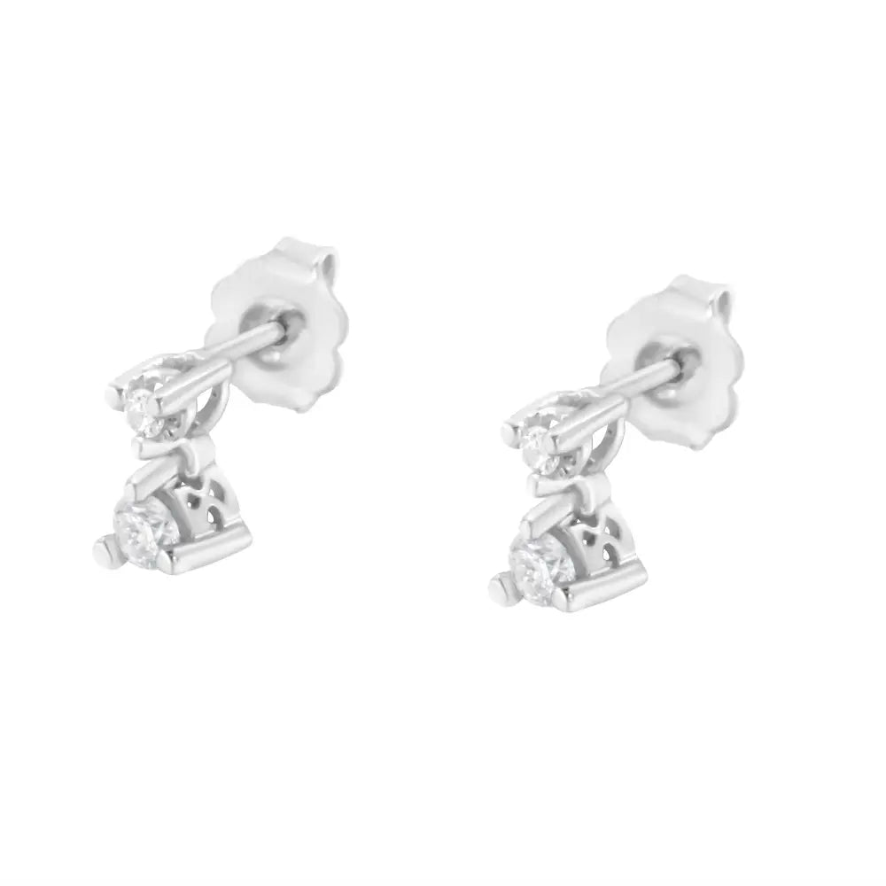 14k white gold 1/4 cttw double diamond drop and dangle stud earrings bijoux-nyc direct