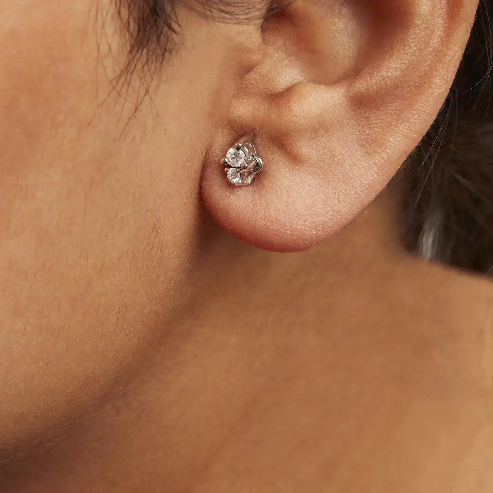 14k white gold 1/4 cttw double diamond drop and dangle stud earrings bijoux-nyc direct