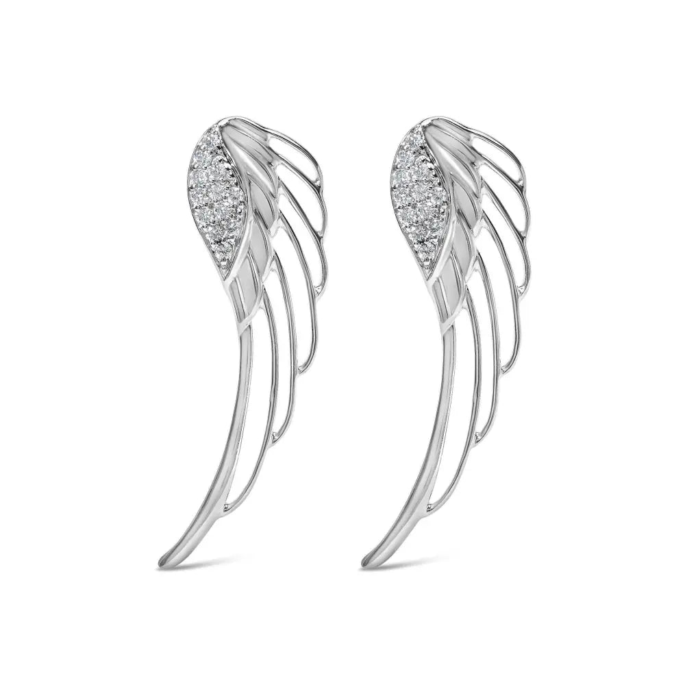 14K White Gold 1/4 Cttw Lab Grown Diamond Angel Wing Stud Earrings (F-G Color, VS1-VS2 Clarity) - Bijoux-NYC Direct