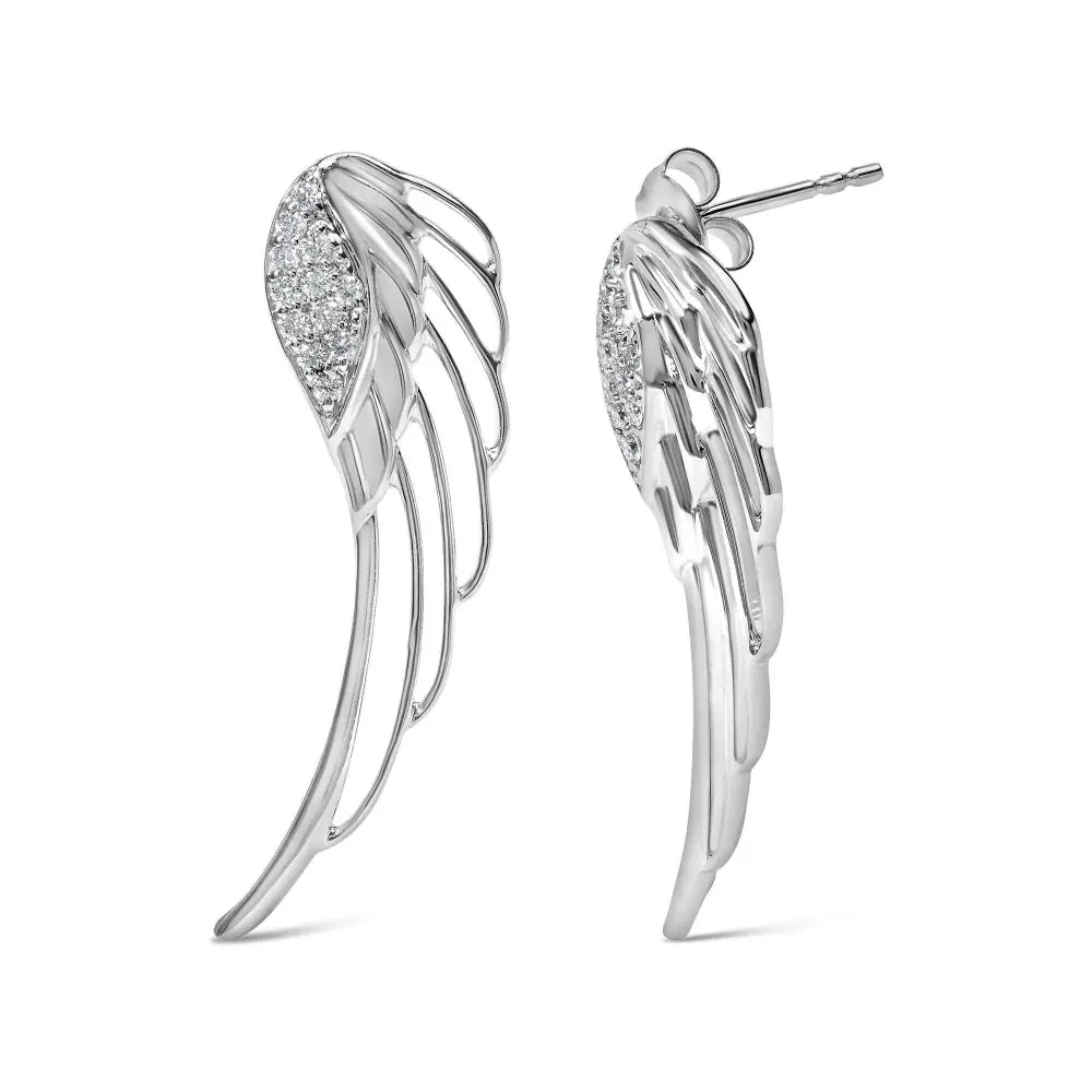 14K White Gold 1/4 Cttw Lab Grown Diamond Angel Wing Stud Earrings (F-G Color, VS1-VS2 Clarity) - Bijoux-NYC Direct