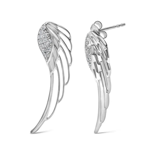 14K White Gold 1/4 Cttw Lab Grown Diamond Angel Wing Stud Earrings (F-G Color, VS1-VS2 Clarity) - Bijoux-NYC Direct