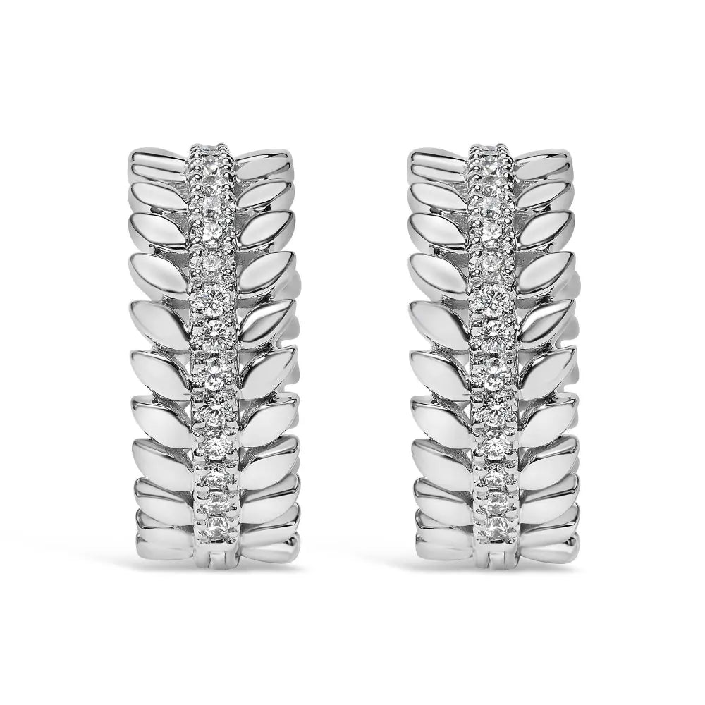 14K White Gold 1/4 Cttw Lab Grown Diamond Leafy Wreath Hoop Earrings (F-G Color, VS1-VS2 Clarity) - Bijoux-NYC Direct