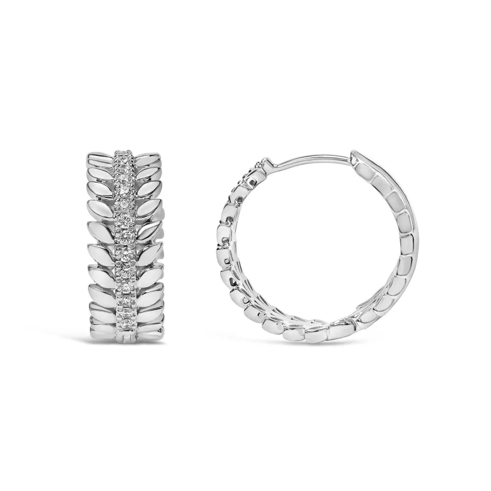 14K White Gold 1/4 Cttw Lab Grown Diamond Leafy Wreath Hoop Earrings (F-G Color, VS1-VS2 Clarity) - Bijoux-NYC Direct