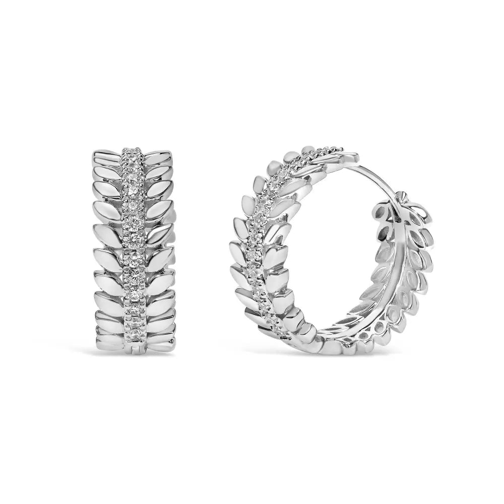 14K White Gold 1/4 Cttw Lab Grown Diamond Leafy Wreath Hoop Earrings (F-G Color, VS1-VS2 Clarity) - Bijoux-NYC Direct
