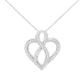 14k white gold 1/4 cttw round diamond heart and ribbon pendant necklace bijoux-nyc direct
