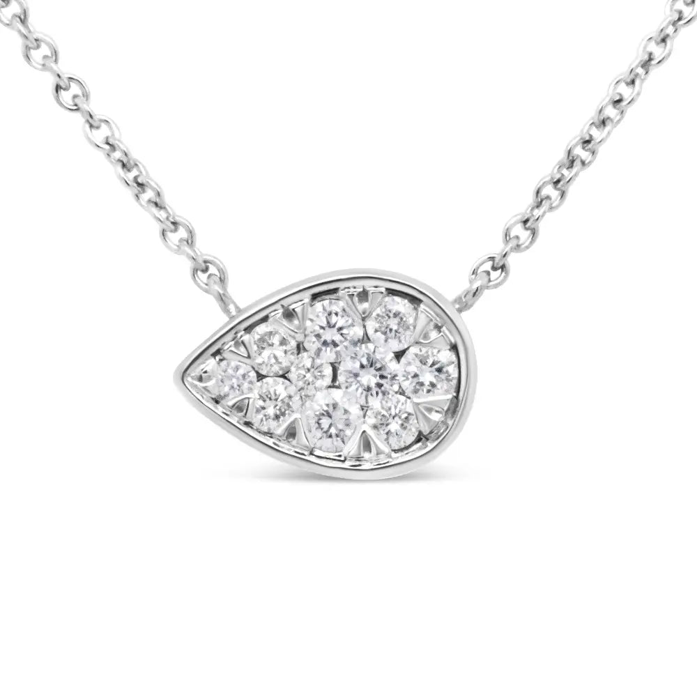 14K White Gold 1/4 Cttw Round Diamond Composite Teardrop Shape 18" Pendant Necklace - (G-H Color, SI2-I1 Clarity) - Bijoux-NYC Direct