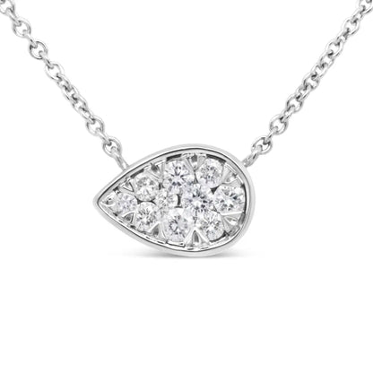 14K White Gold 1/4 Cttw Round Diamond Composite Teardrop Shape 18" Pendant Necklace - (G-H Color, SI2-I1 Clarity) - Bijoux-NYC Direct