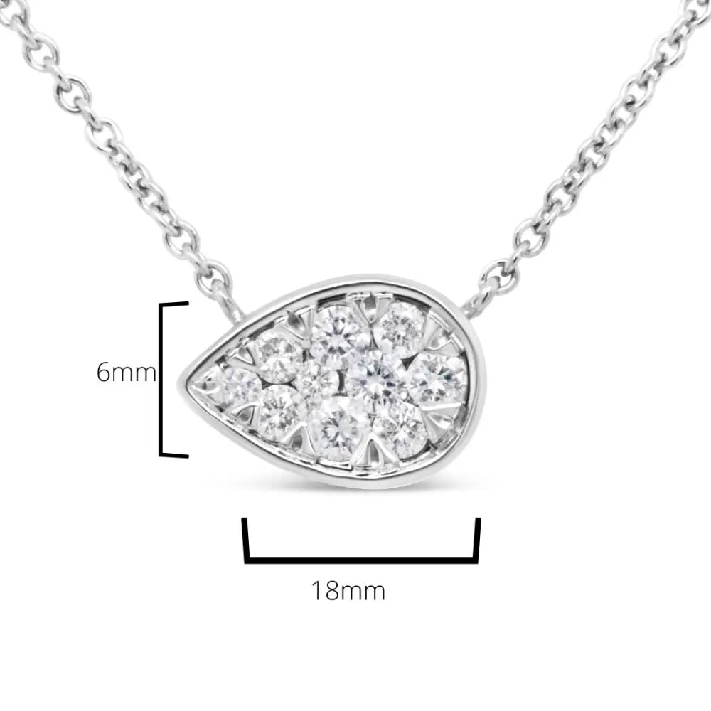 14K White Gold 1/4 Cttw Round Diamond Composite Teardrop Shape 18" Pendant Necklace - (G-H Color, SI2-I1 Clarity) - Bijoux-NYC Direct