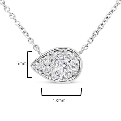 14K White Gold 1/4 Cttw Round Diamond Composite Teardrop Shape 18" Pendant Necklace - (G-H Color, SI2-I1 Clarity) - Bijoux-NYC Direct