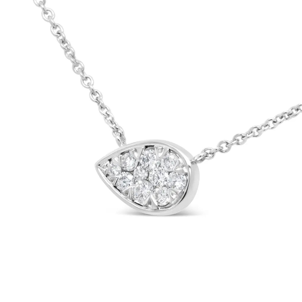 14K White Gold 1/4 Cttw Round Diamond Composite Teardrop Shape 18" Pendant Necklace - (G-H Color, SI2-I1 Clarity) - Bijoux-NYC Direct