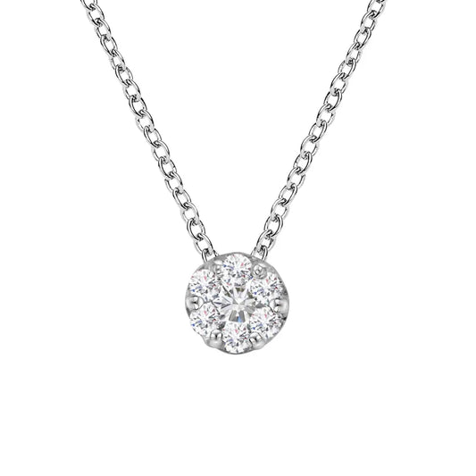 14K White Gold 1/4 Cttw Shared Prong Set Round-Ct Diamond 7 Stone Floral Cluster 18" Pendant Necklace (H-I Color, SI2-I1 Clarity) - Bijoux-NYC Direct