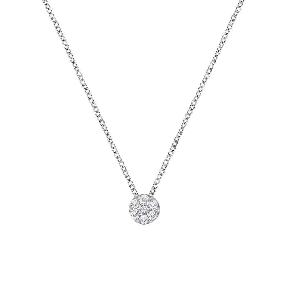 14k white gold 1/4 cttw round diamond floral cluster necklace 18 bijoux-nyc direct