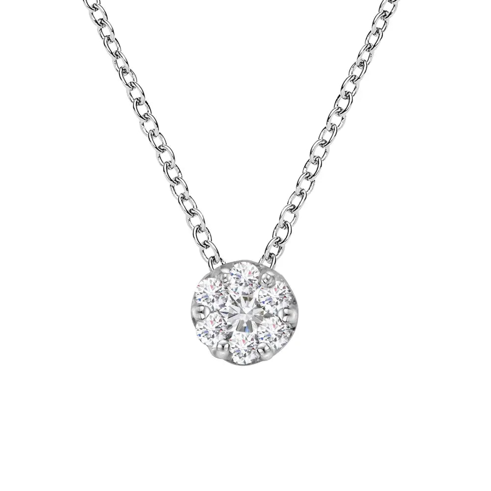 14k white gold 1/4 cttw round diamond floral cluster necklace 18 bijoux-nyc direct