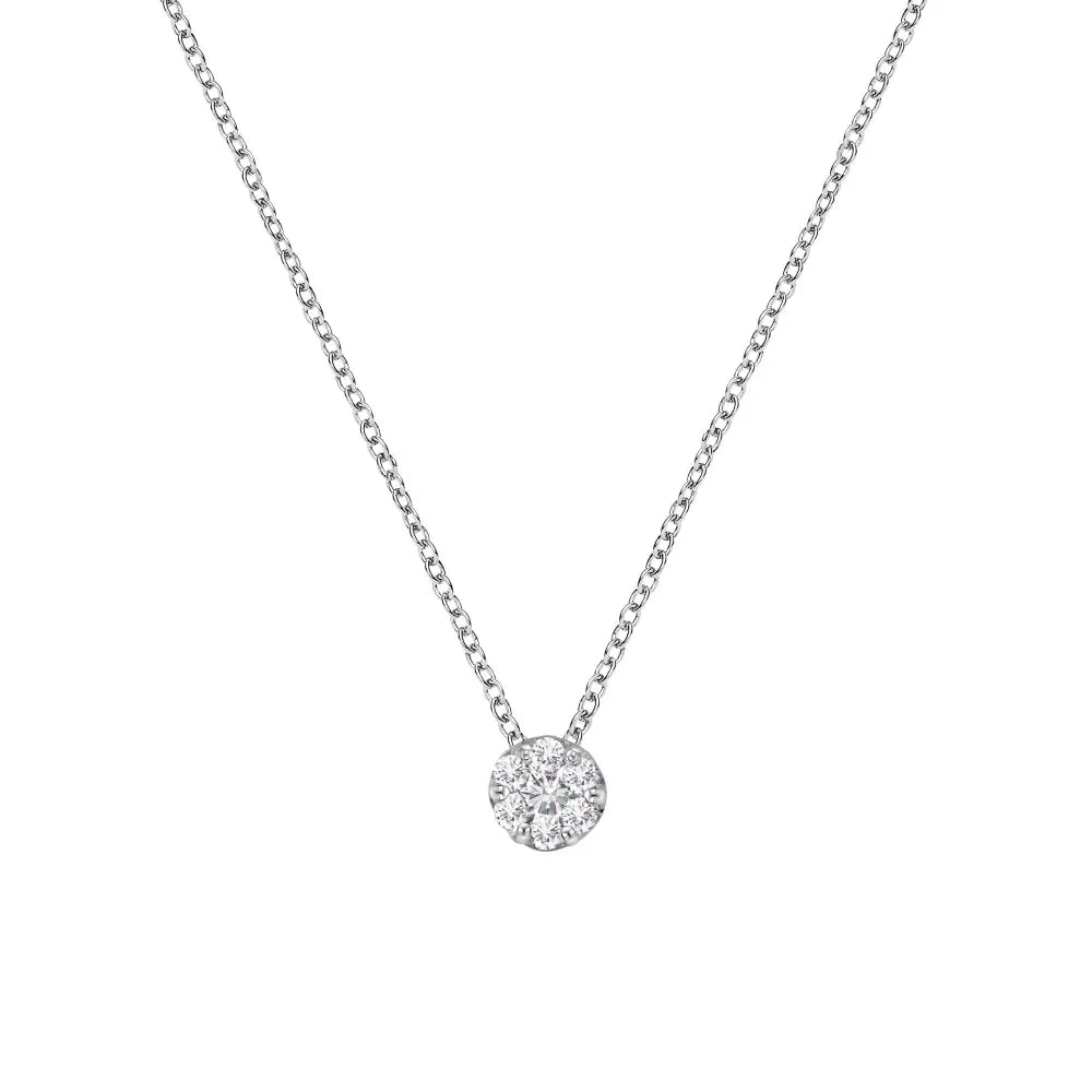 14K White Gold 1/4 Cttw Shared Prong Set Round-Ct Diamond 7 Stone Floral Cluster 18" Pendant Necklace (H-I Color, SI2-I1 Clarity) - Bijoux-NYC Direct