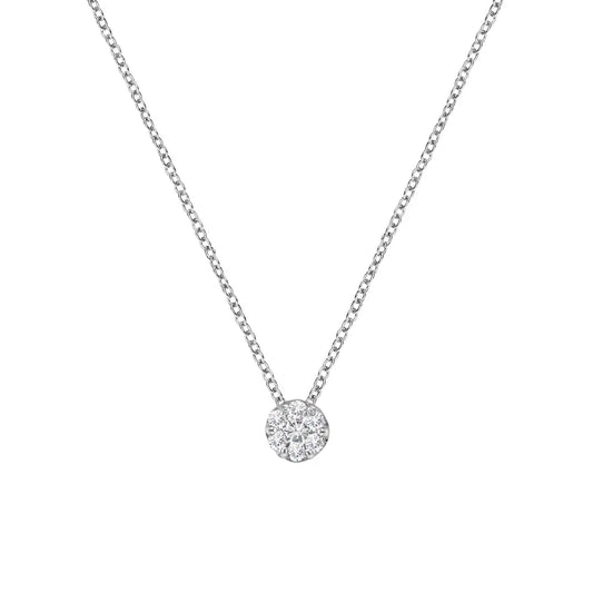 14K White Gold 1/4 Cttw Shared Prong Set Round-Ct Diamond 7 Stone Floral Cluster 18" Pendant Necklace (H-I Color, SI2-I1 Clarity) - Bijoux-NYC Direct