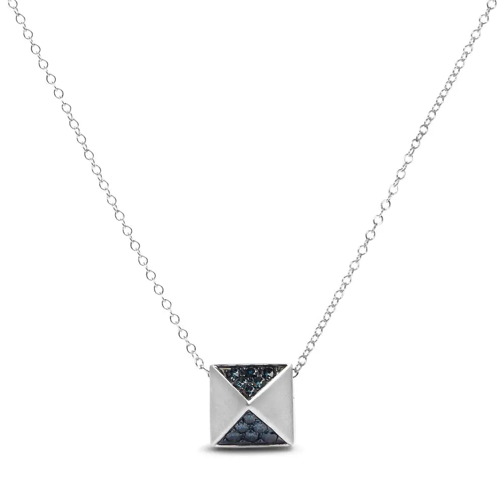14k white gold 1/4 cttw blue diamond matte pyramid pendant necklace 18 bijoux-nyc direct