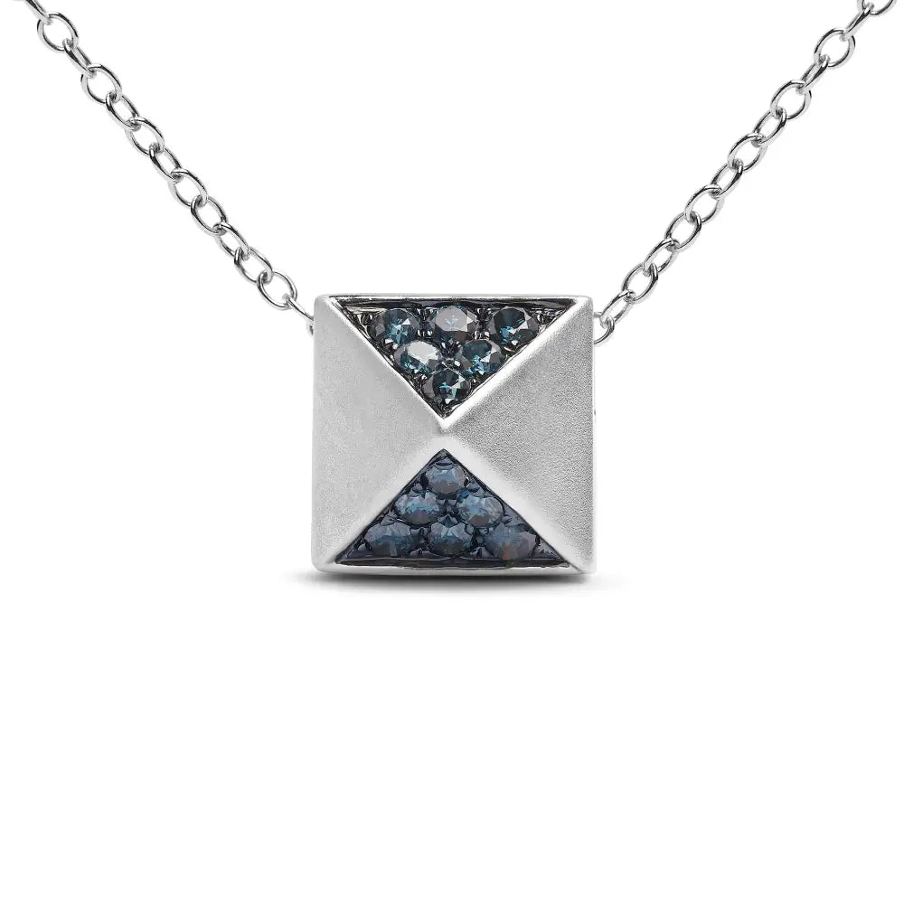 14k white gold 1/4 cttw blue diamond matte pyramid pendant necklace 18 bijoux-nyc direct