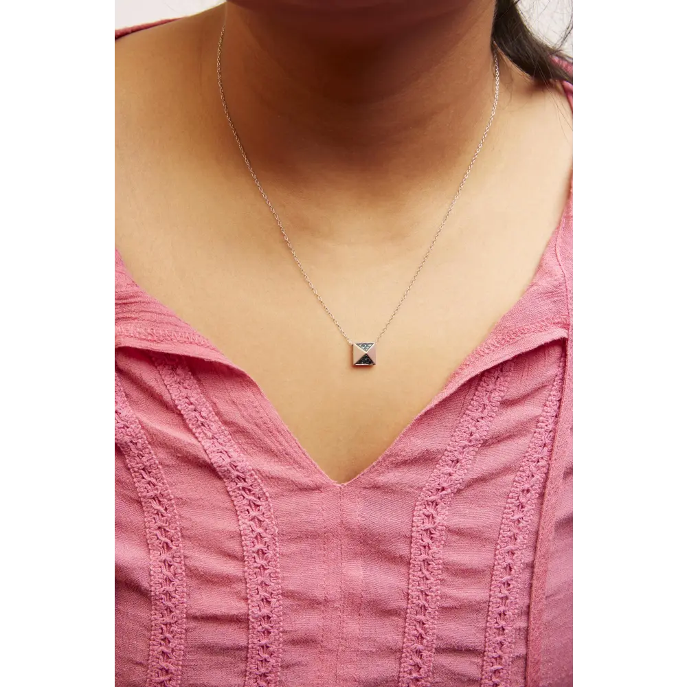 14k white gold 1/4 cttw treated blue diamond matte finished pyramid pendant necklace (blue color si1 si2 clarity) 18’’ inches