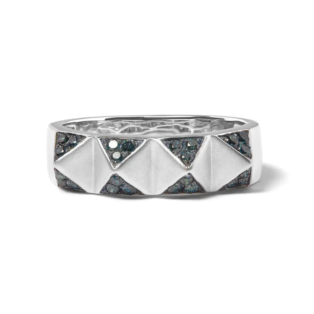 14K White Gold 1/4 Cttw Treated Blue Diamond Pyramid Band Ring (Blue Color, SI1-SI2 Clarity)- Size 7 - Bijoux-NYC Direct