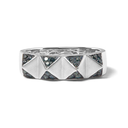 14K White Gold 1/4 Cttw Treated Blue Diamond Pyramid Band Ring (Blue Color, SI1-SI2 Clarity)- Size 7 - Bijoux-NYC Direct