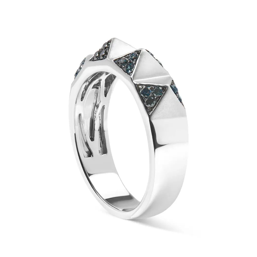 14K White Gold 1/4 Cttw Treated Blue Diamond Pyramid Band Ring (Blue Color, SI1-SI2 Clarity)- Size 7 - Bijoux-NYC Direct