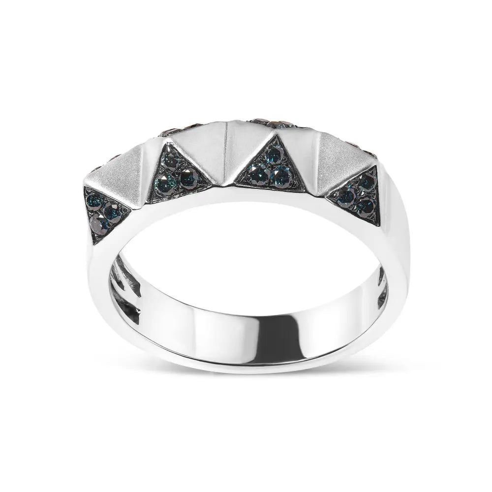 14K White Gold 1/4 Cttw Treated Blue Diamond Pyramid Band Ring (Blue Color, SI1-SI2 Clarity)- Size 7 - Bijoux-NYC Direct