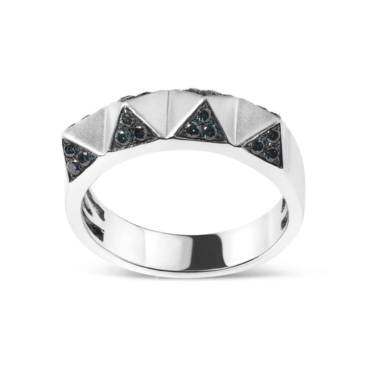 14K White Gold 1/4 Cttw Treated Blue Diamond Pyramid Band Ring (Blue Color, SI1-SI2 Clarity)- Size 7 - Bijoux-NYC Direct