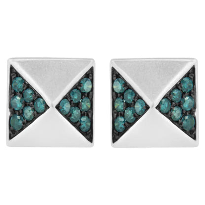 14K White Gold 1/4 Cttw Treated Blue Diamond Pyramid Stud Earring (Blue Color, SI1-SI2 Clarity) - Bijoux-NYC Direct