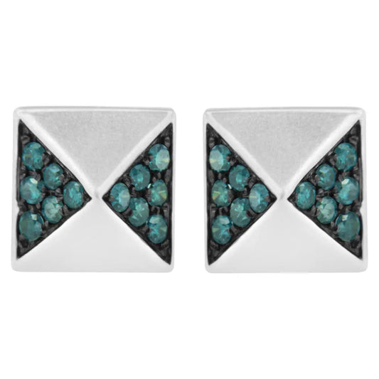 14K White Gold 1/4 Cttw Treated Blue Diamond Pyramid Stud Earring (Blue Color, SI1-SI2 Clarity) - Bijoux-NYC Direct