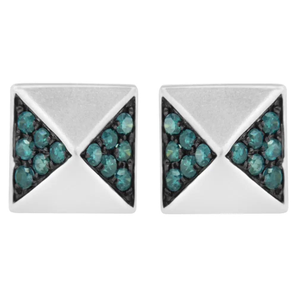 1/4 cttw treated blue diamond 14k white gold pyramid stud earrings bijoux-nyc direct