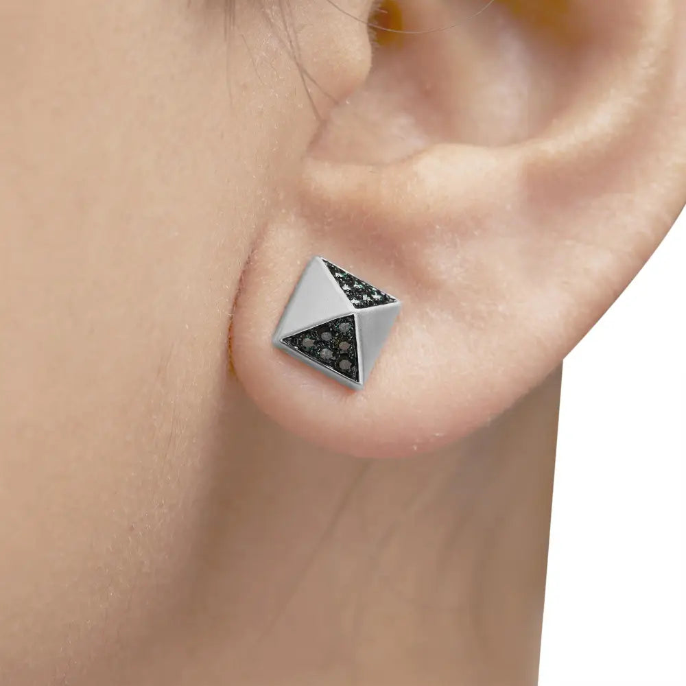 1/4 cttw treated blue diamond 14k white gold pyramid stud earrings bijoux-nyc direct