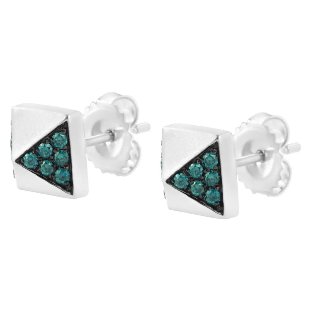 14K White Gold 1/4 Cttw Treated Blue Diamond Pyramid Stud Earring (Blue Color, SI1-SI2 Clarity) - Bijoux-NYC Direct
