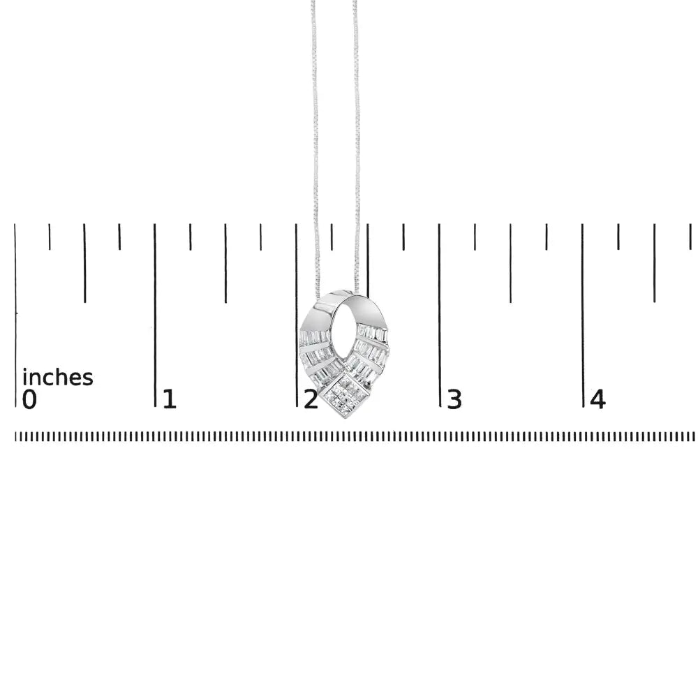 14k white gold 1 5/8 cttw princess and baguette diamond oval pendant necklace bijoux-nyc direct