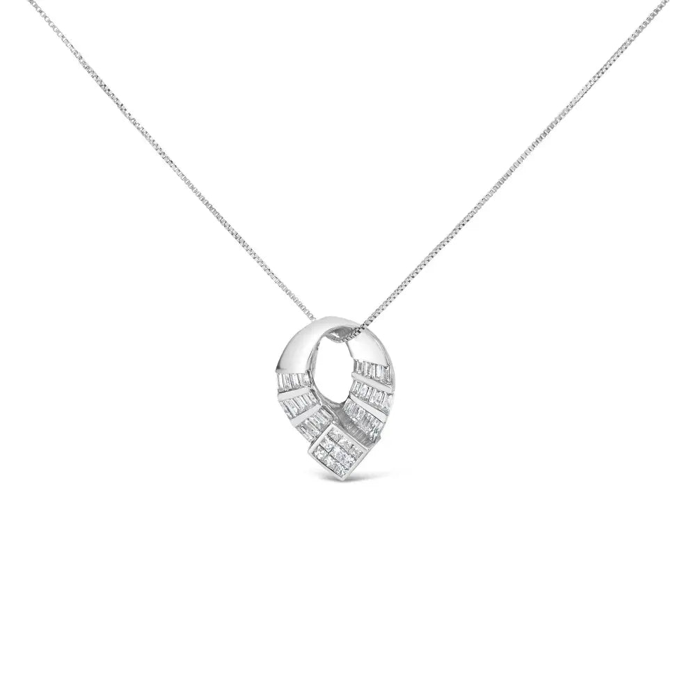 14k white gold 1 5/8 cttw princess and baguette diamond oval pendant necklace bijoux-nyc direct
