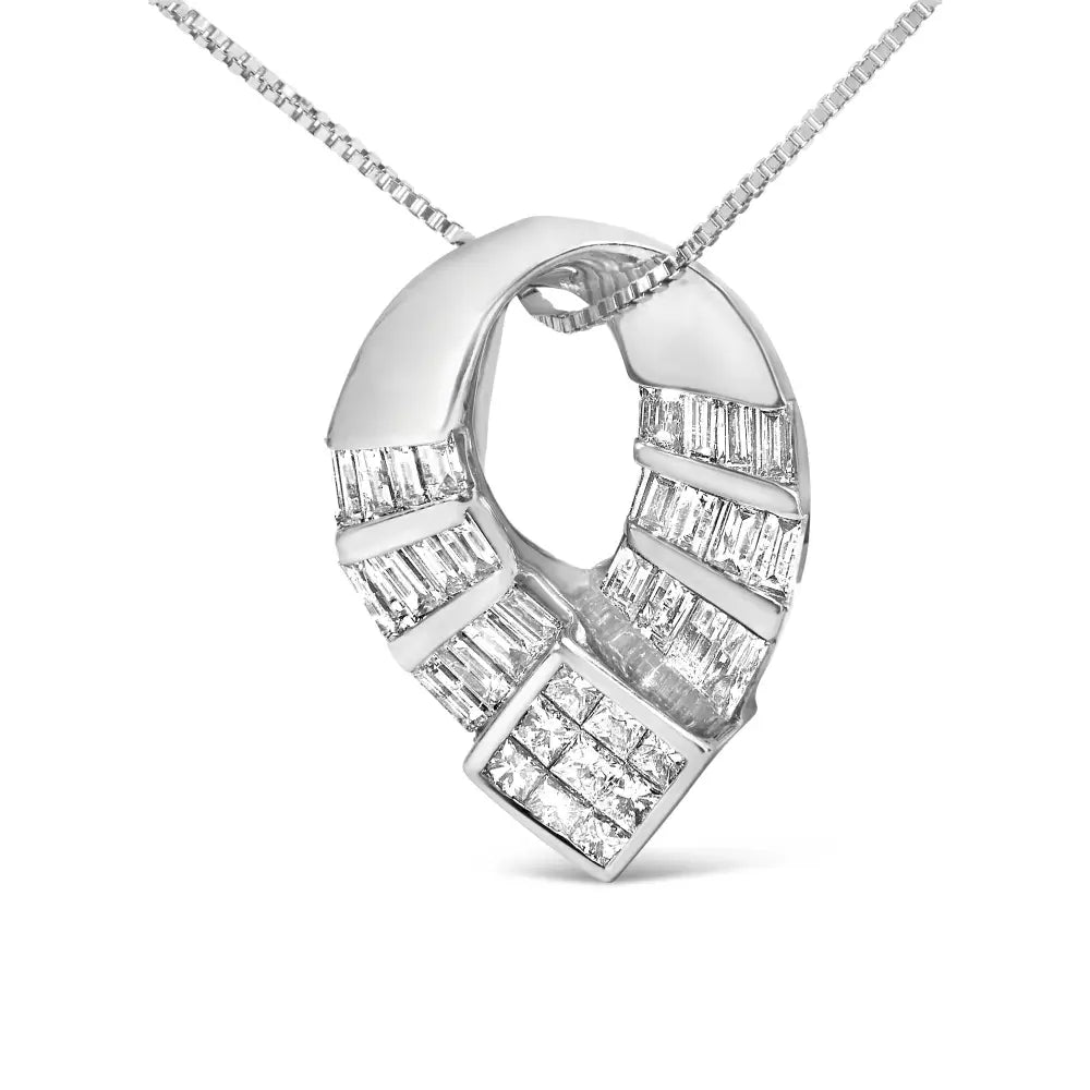 14k white gold 1 5/8 cttw princess and baguette diamond oval pendant necklace bijoux-nyc direct