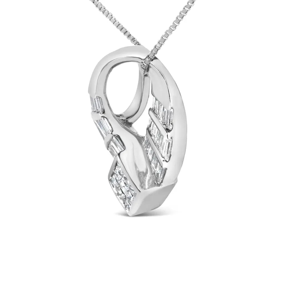 14k white gold 1 5/8 cttw princess and baguette diamond oval pendant necklace bijoux-nyc direct
