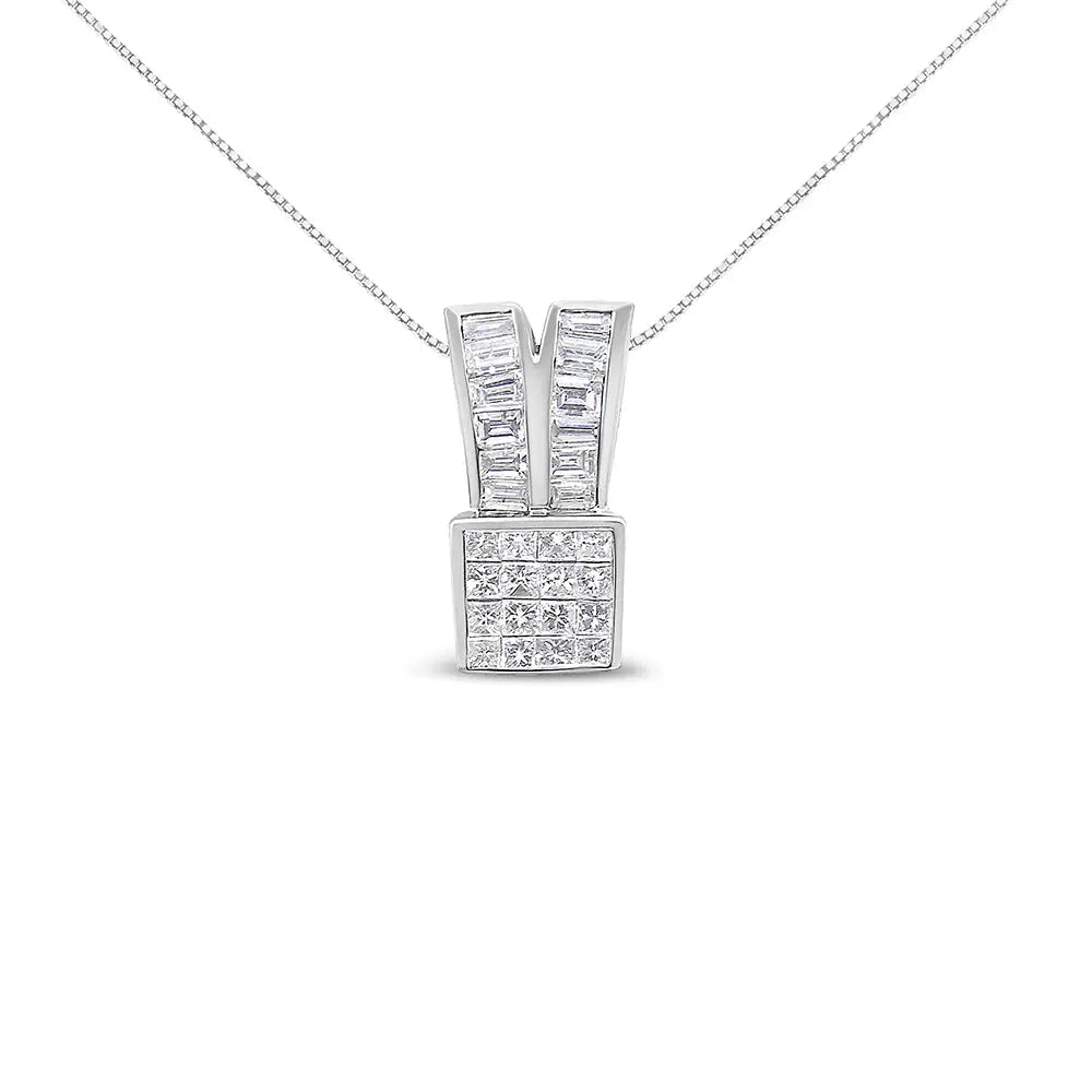 1.62ct princess and baguette diamond heart pendant in 14k white gold bijoux-nyc direct