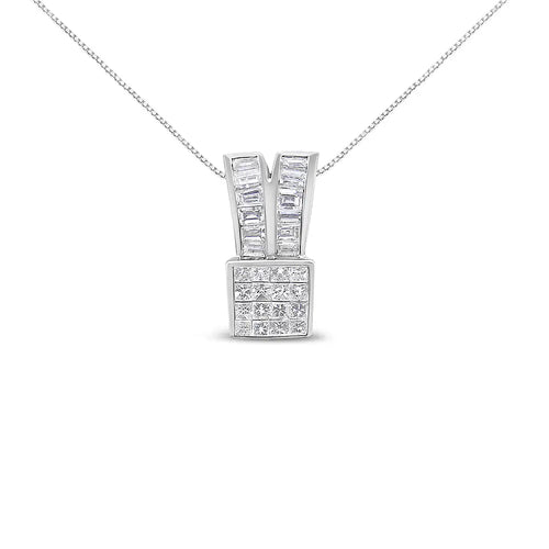 1.62ct princess and baguette diamond heart pendant in 14k white gold bijoux-nyc direct