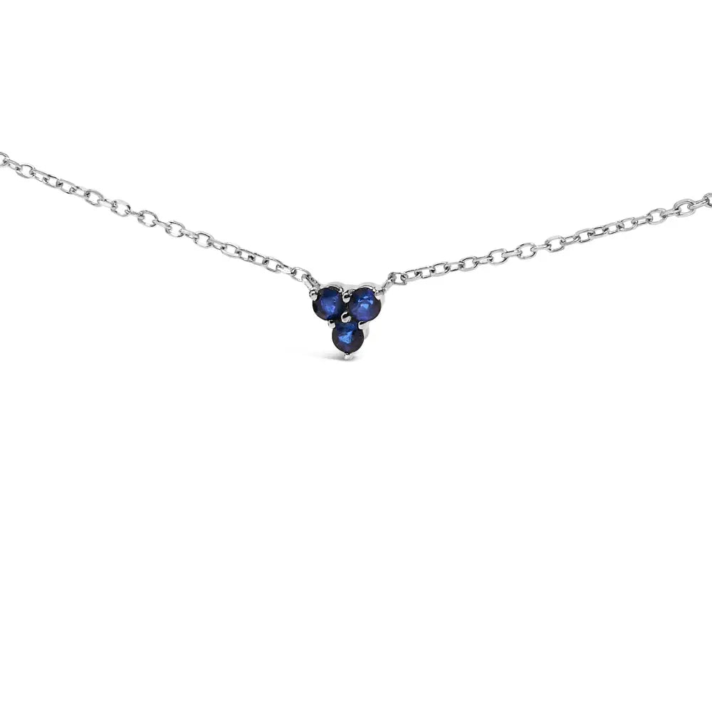 14k white gold sapphire and 1/5 cttw diamond trio cluster station necklace bijoux-nyc direct
