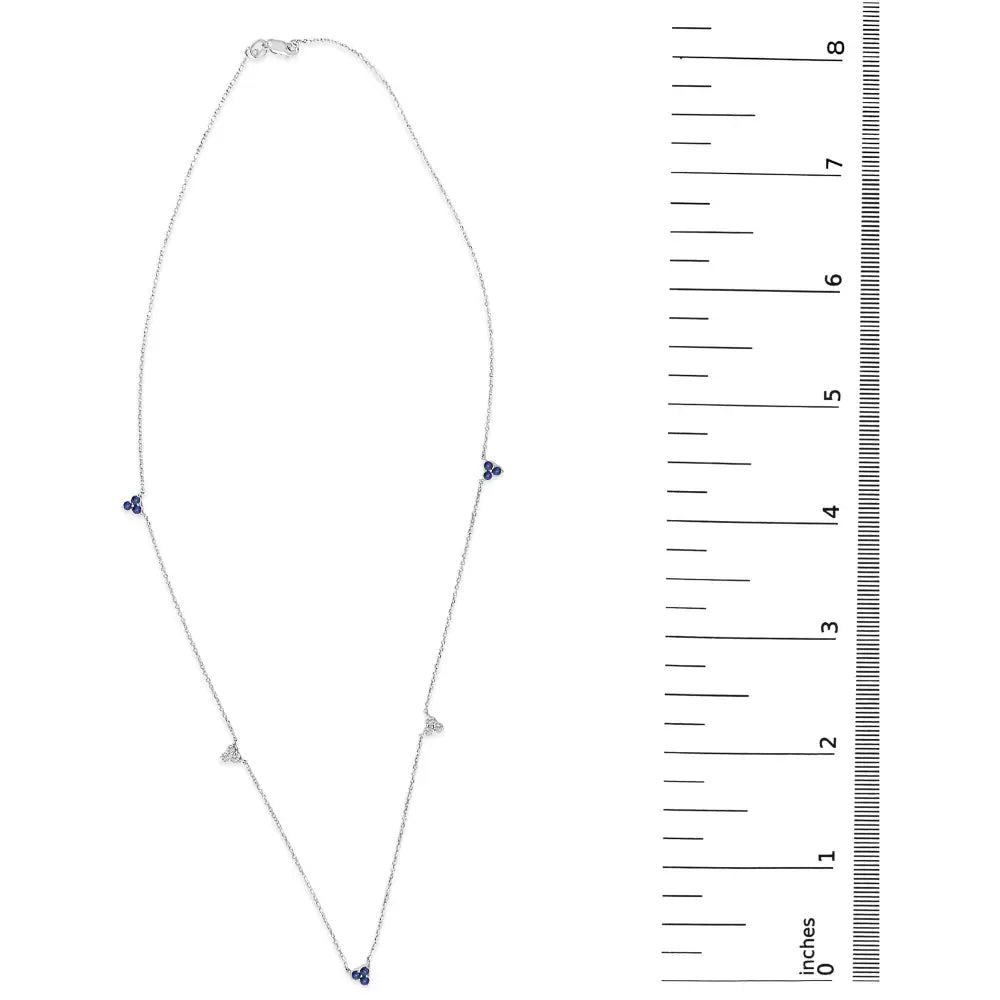 14k white gold sapphire and 1/5 cttw diamond trio cluster station necklace bijoux-nyc direct