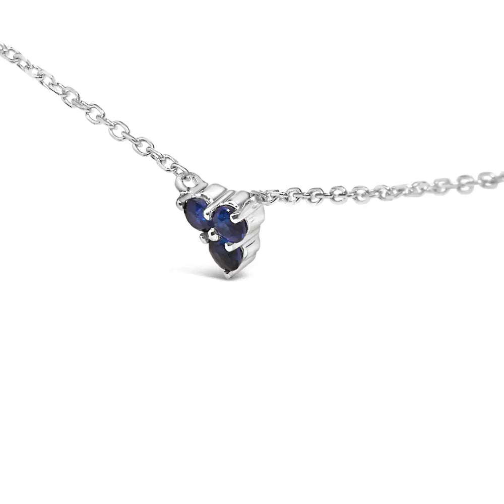14k white gold sapphire and 1/5 cttw diamond trio cluster station necklace bijoux-nyc direct