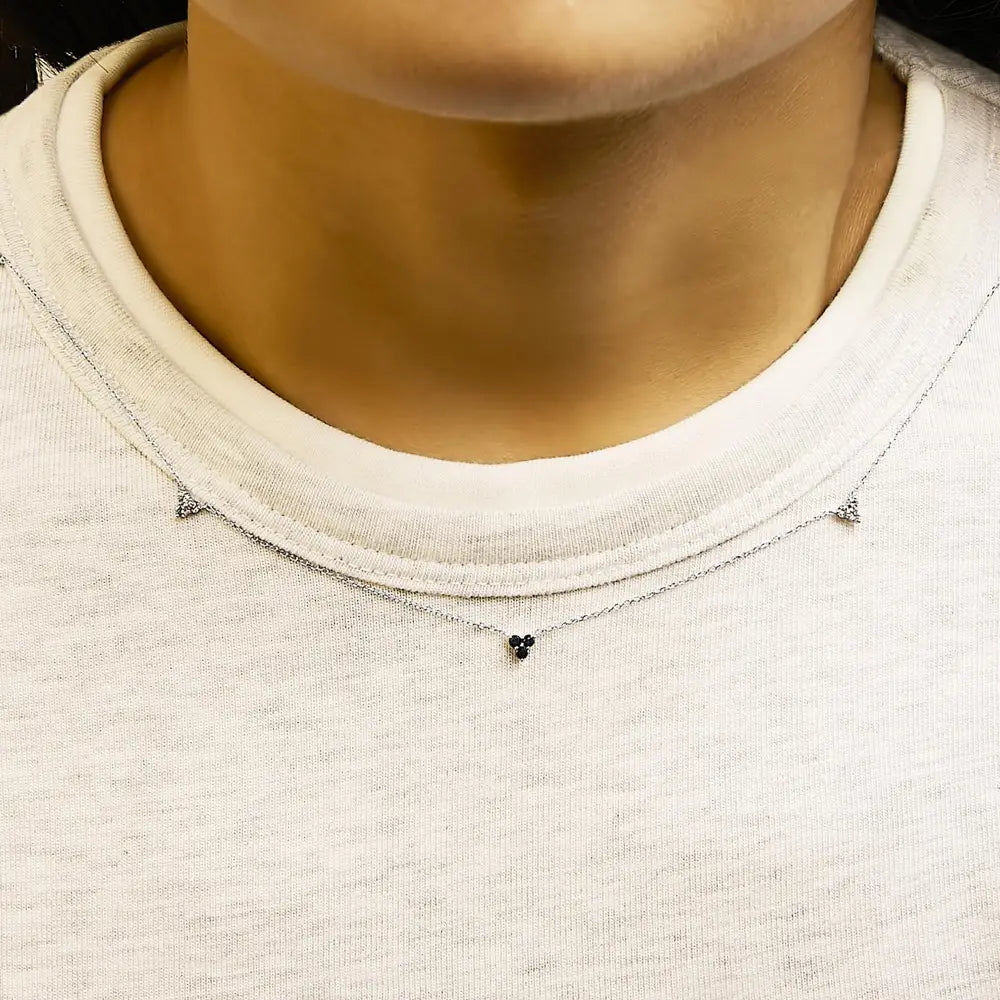 14k white gold sapphire and 1/5 cttw diamond trio cluster station necklace bijoux-nyc direct