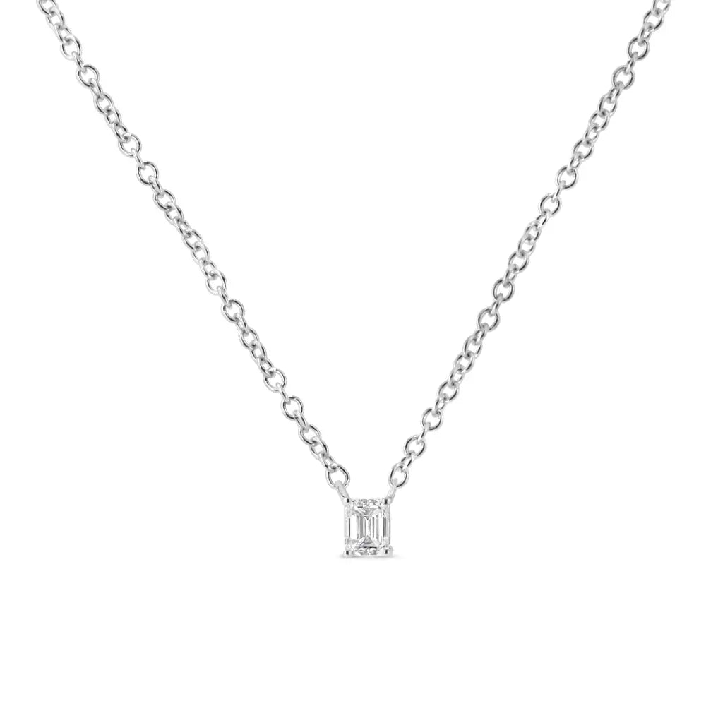 14k white gold 1/5 cttw emerald shape solitaire diamond pendant necklace bijoux-nyc direct