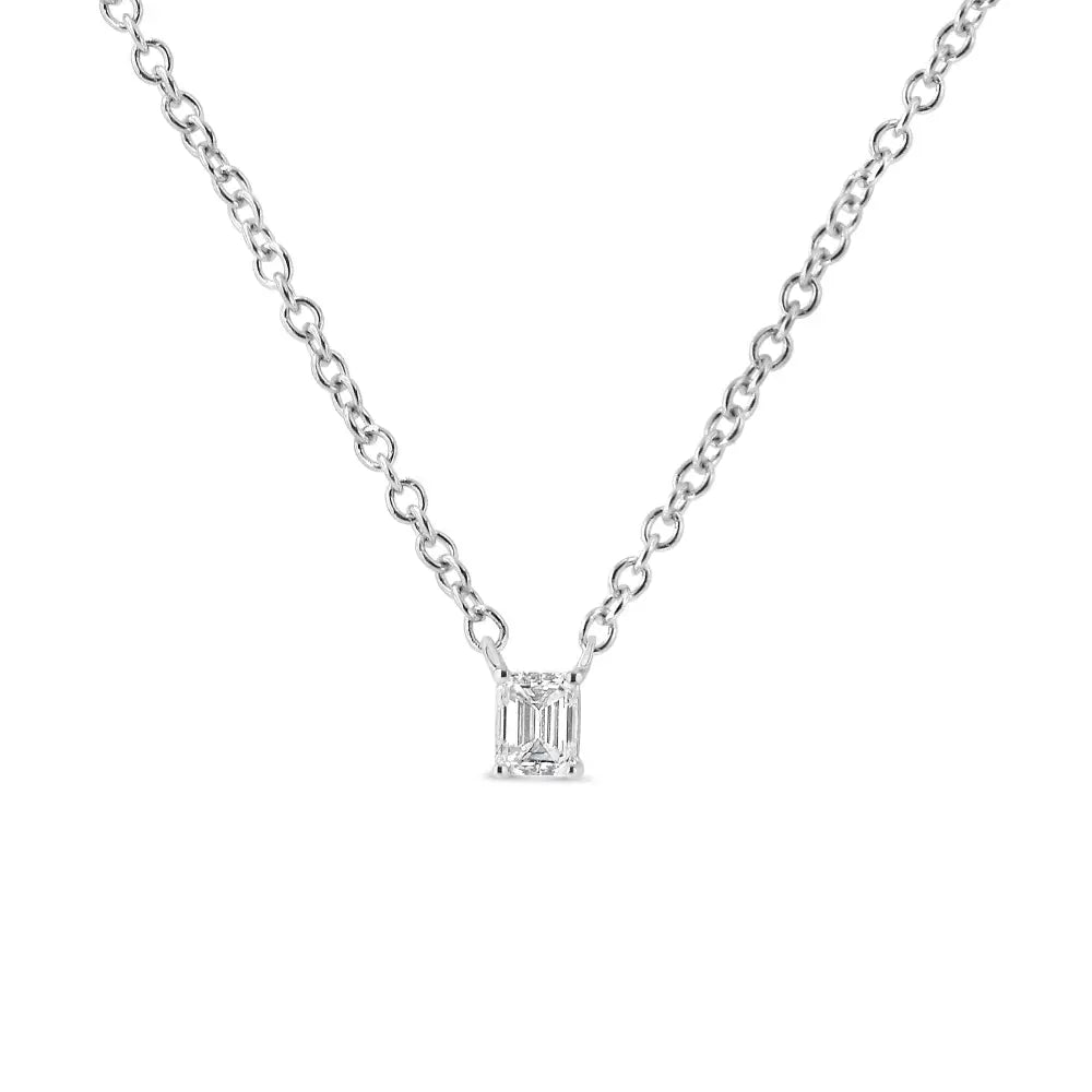 14k white gold 1/5 cttw emerald shape solitaire diamond pendant necklace bijoux-nyc direct