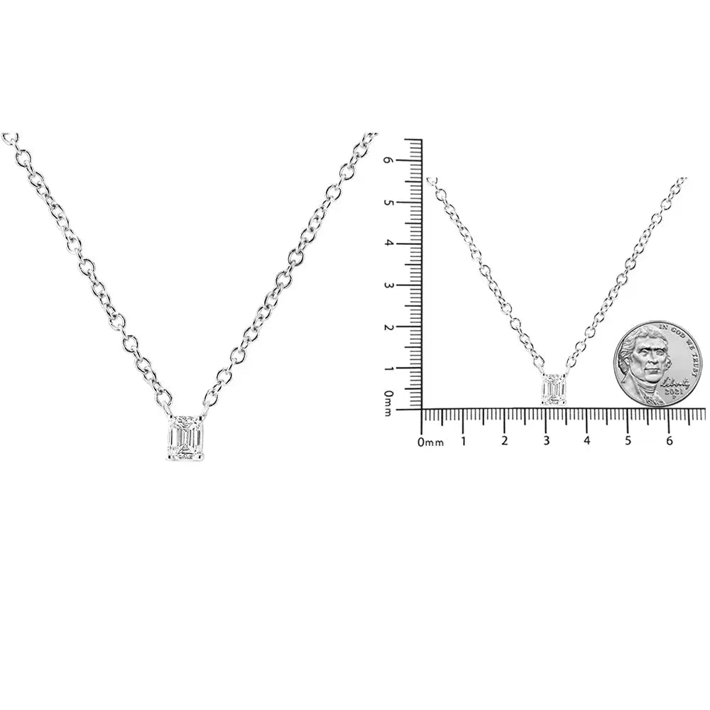 14k white gold 1/5 cttw emerald shape solitaire diamond pendant necklace bijoux-nyc direct