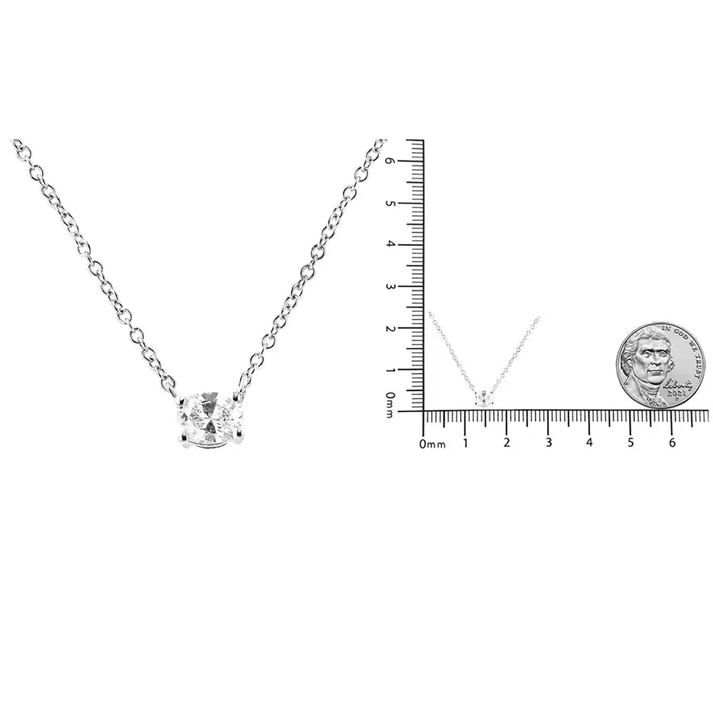 14K White Gold 1/5 Cttw Oval Shape Solitaire Diamond East West 18" Pendant Necklace (G-H Color, VS2-SI1Clarity) - Bijoux-NYC Direct