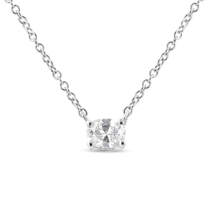 14K White Gold 1/5 Cttw Oval Shape Solitaire Diamond East West 18" Pendant Necklace (G-H Color, VS2-SI1Clarity) - Bijoux-NYC Direct