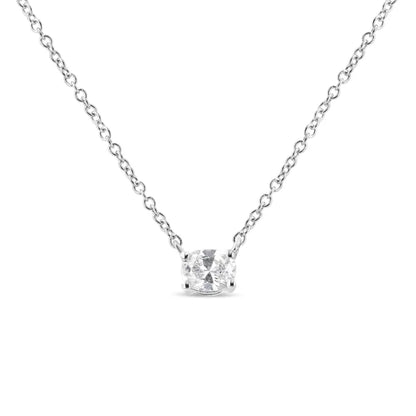 14K White Gold 1/5 Cttw Oval Shape Solitaire Diamond East West 18" Pendant Necklace (G-H Color, VS2-SI1Clarity) - Bijoux-NYC Direct