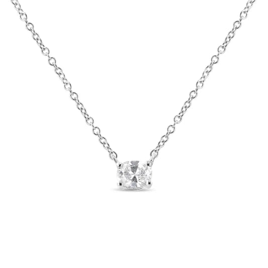 14K White Gold 1/5 Cttw Oval Shape Solitaire Diamond East West 18" Pendant Necklace (G-H Color, VS2-SI1Clarity) - Bijoux-NYC Direct